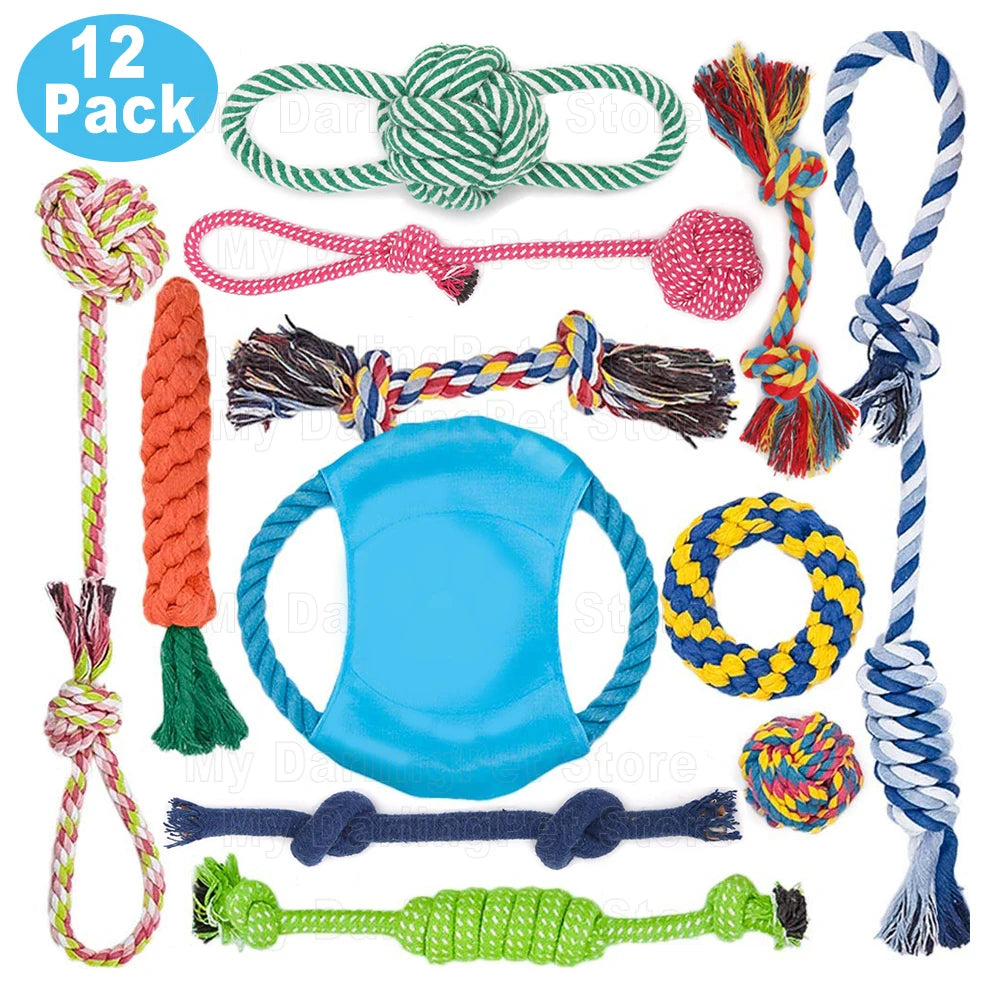 AUSIDAPET 12Pcs Large Dog Toy Sets Chew Rope Toys for Dog Chewing Toys for Dog Outdoor Teeth Clean Toy for Big Dogs Juguete para Perros