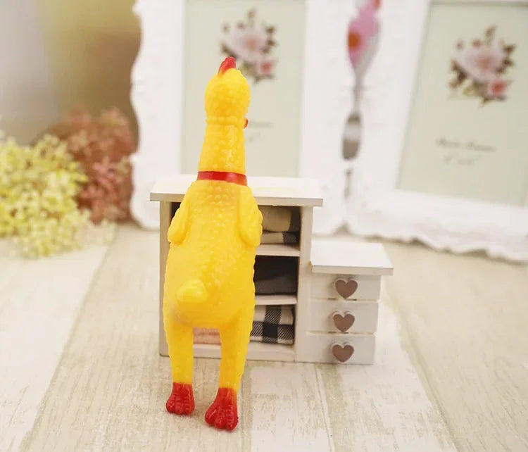 AUSIDAPET 17CM Screaming Chicken Dog Toys Yellow Rubber Squaking Chicken Toy Novelty and Durable Rubber Chicken for Dogs,Rubber Chickens