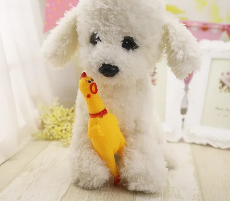AUSIDAPET 17CM Screaming Chicken Dog Toys Yellow Rubber Squaking Chicken Toy Novelty and Durable Rubber Chicken for Dogs,Rubber Chickens