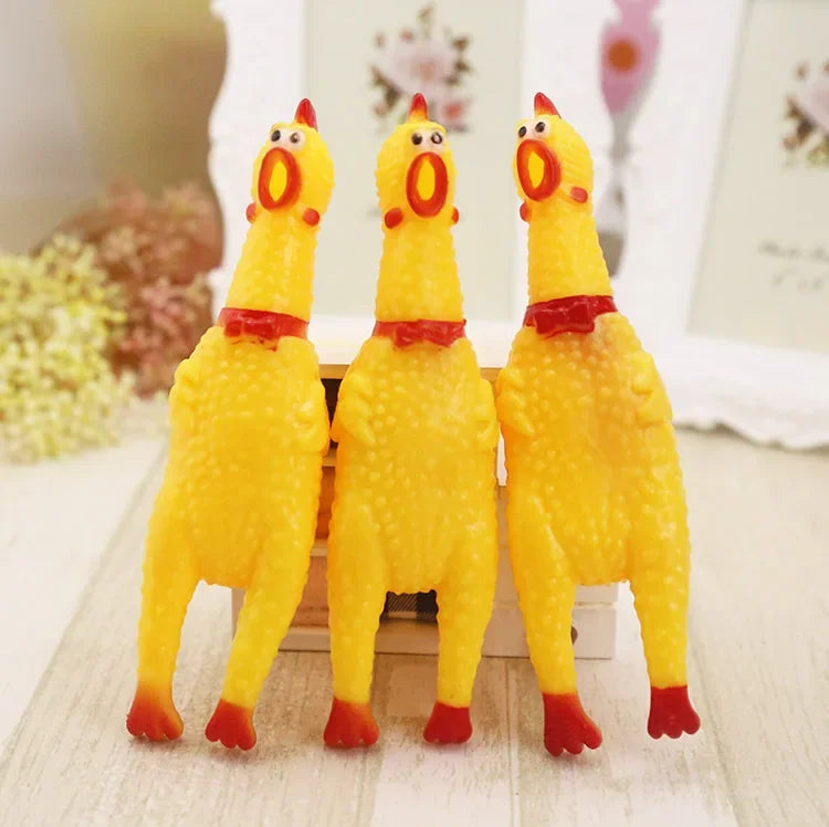AUSIDAPET 17CM Screaming Chicken Dog Toys Yellow Rubber Squaking Chicken Toy Novelty and Durable Rubber Chicken for Dogs,Rubber Chickens