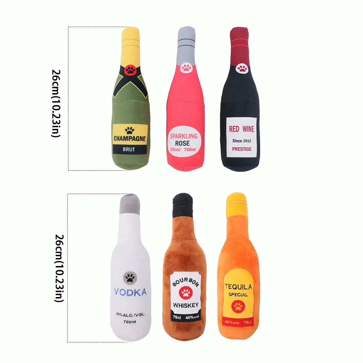AUSIDAPET 6 Styles Plush Alcohol - Bottle Shaped Dog Toys with Sound - Chew & Play - 26cm - Ideal for Pet Entertainment