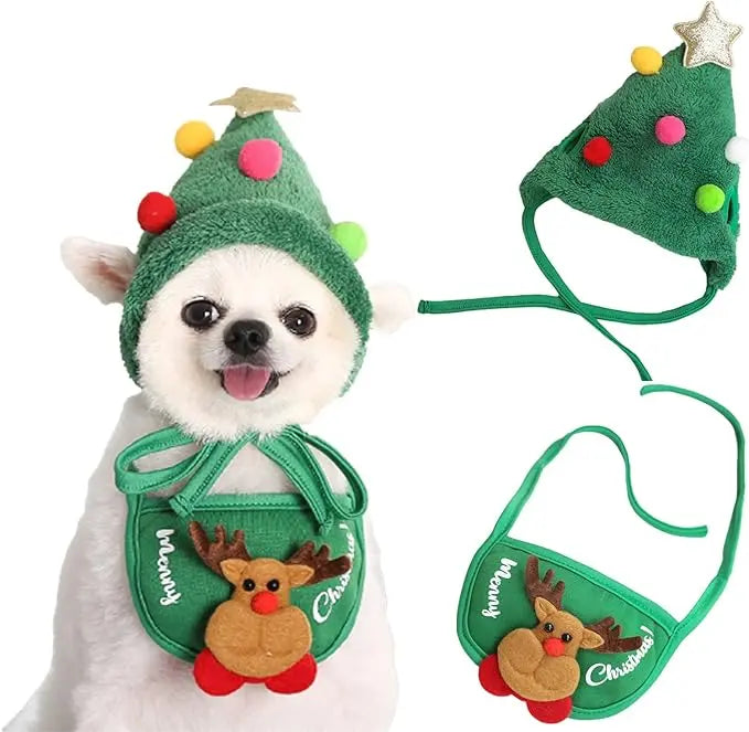 AUSIDAPET Christmas Reindeer Pet Outfit – Cozy Hat, Bib & Non-Slip Socks Set for Dogs & Cats