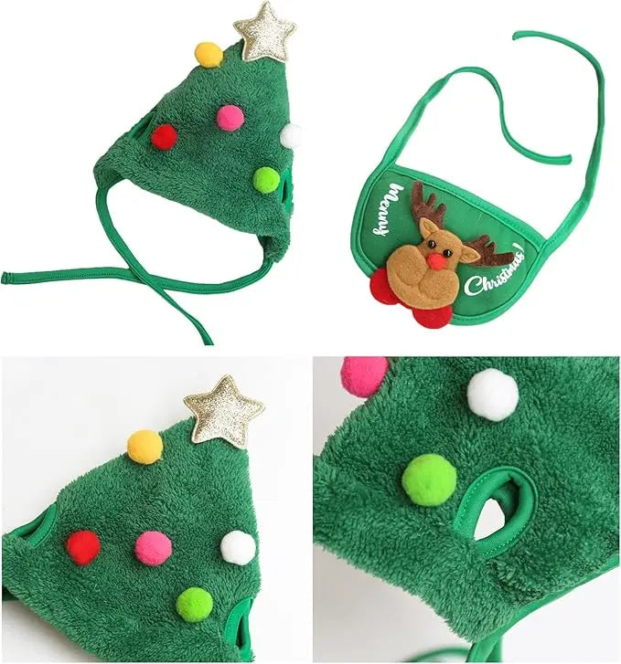 AUSIDAPET Christmas Reindeer Pet Outfit – Cozy Hat, Bib & Non-Slip Socks Set for Dogs & Cats