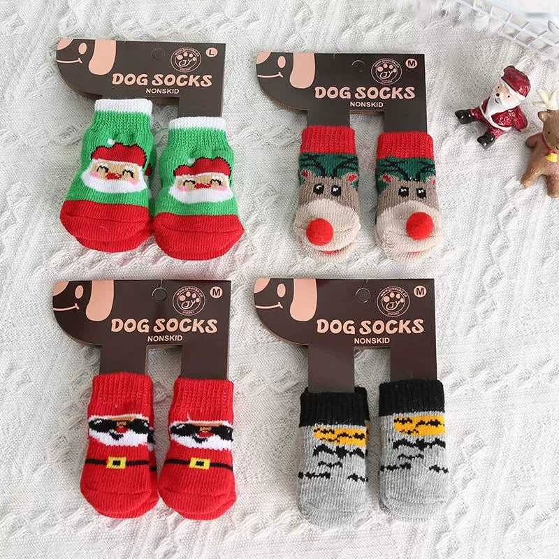 AUSIDAPET Christmas Reindeer Pet Outfit – Cozy Hat, Bib & Non-Slip Socks Set for Dogs & Cats