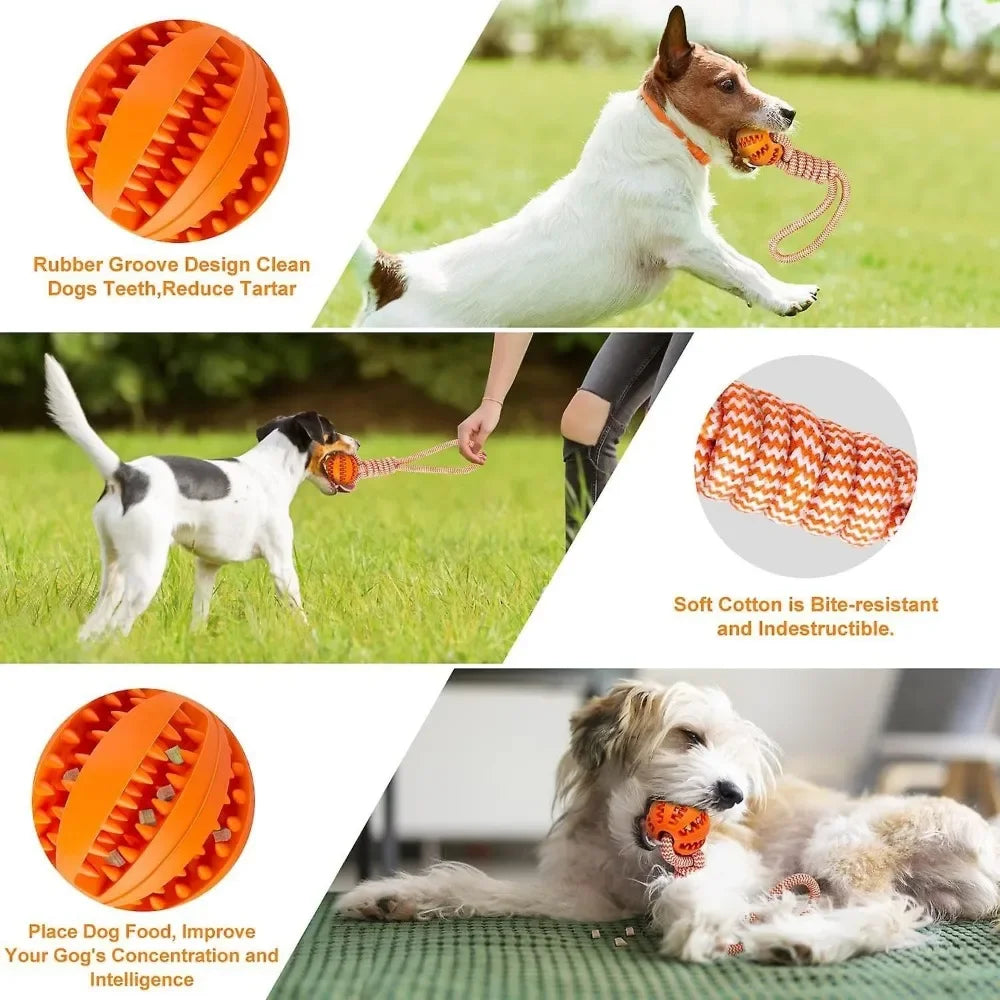 AUSIDAPET Dog Rope Ball Bite Resistance Training Ball with Rope Interesting Puzzle Teething Toy for Molar Teeth Cleaning Boredom Relieving