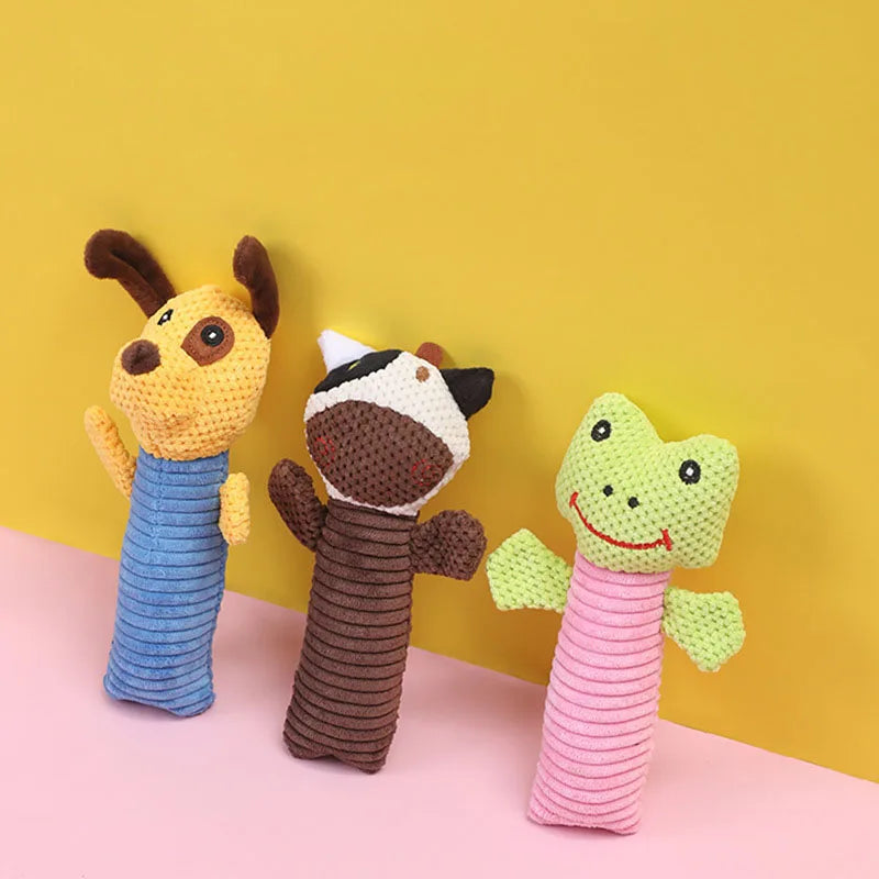 AUSIDAPET Dog Toys Plush Cow Frog Squeaky Sound Pet Molar Interactive Game Chew Bite Cleaning Teeth Puppy Cats Funny Toy Pet Supplies