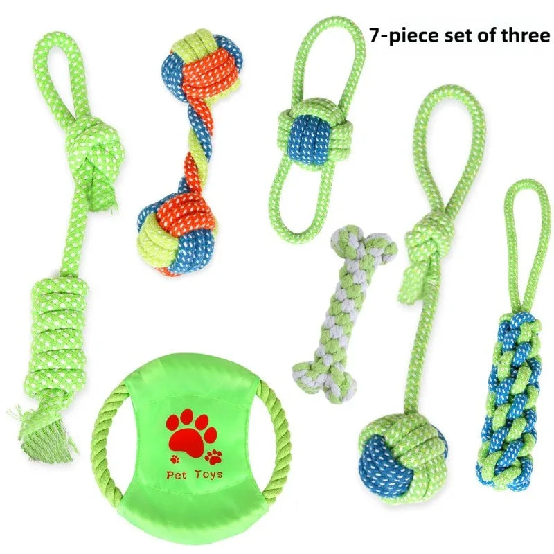 AUSIDAPET Dog Toys Set Chewing Pet Cotton Rope Interactive Knot Pets Toy Chew Bite Molar Interaction Dogs Supplies Accessories