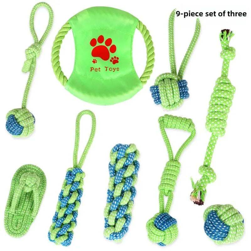 AUSIDAPET Dog Toys Set Chewing Pet Cotton Rope Interactive Knot Pets Toy Chew Bite Molar Interaction Dogs Supplies Accessories