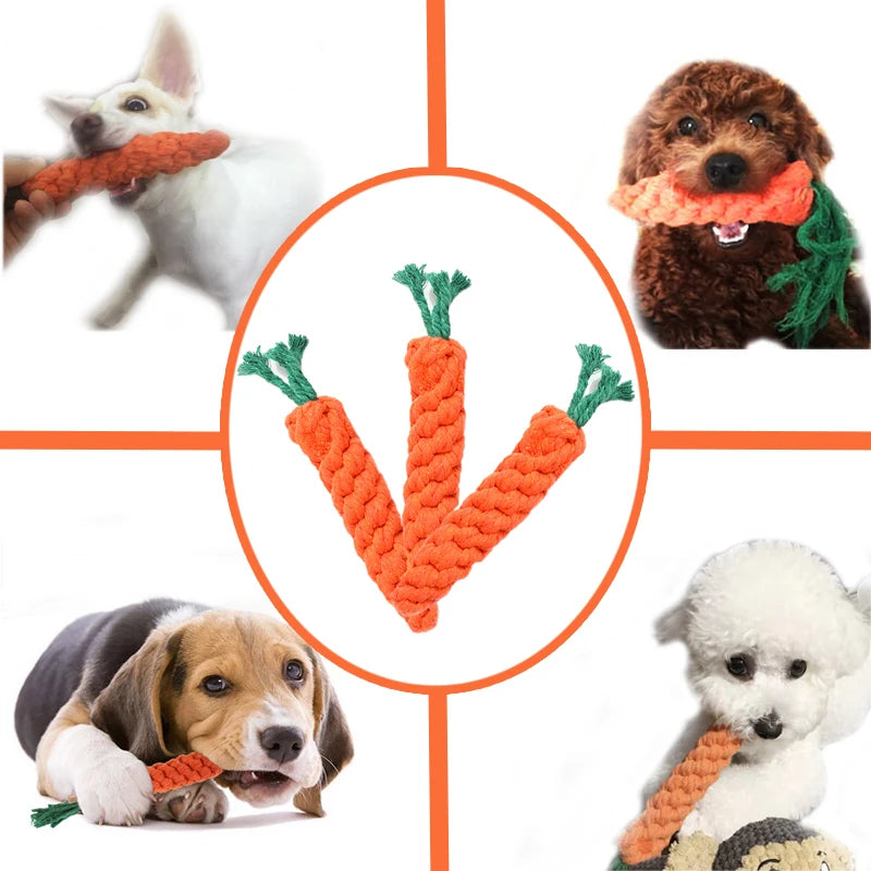 AUSIDAPET Dogs Toy 1Pc Carrot Dog Rope Resistant Puppy Molar Cleaning Teeth Grinding Training Supplies Chew Bite Toy Durable Braided Bite