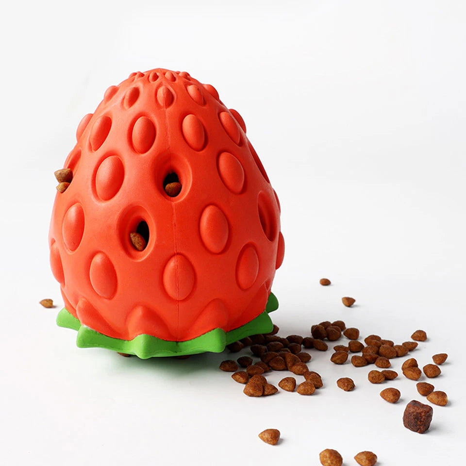 AUSIDAPET DualPet Dog Chew Toys Rubber Strawberry Shaped Food Leaking Toy Durable Eco-friendly Food Dispenser Dogs Toy