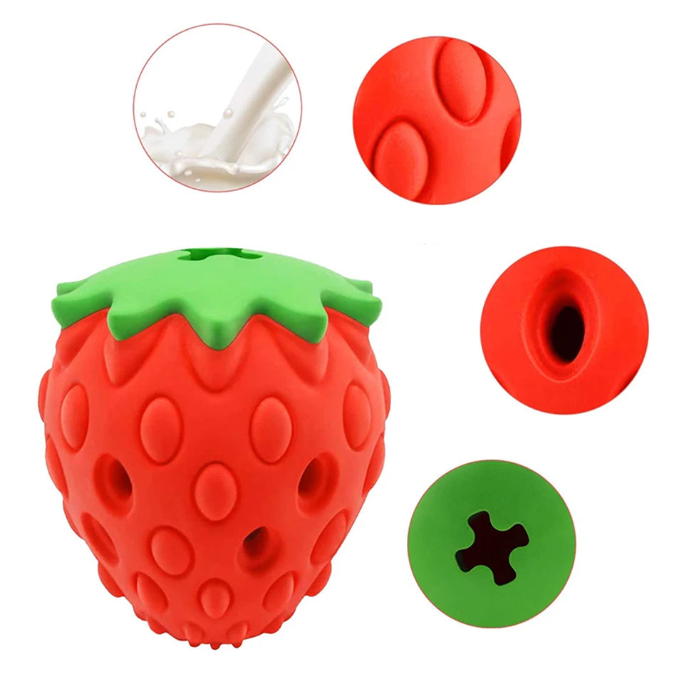 AUSIDAPET DualPet Dog Chew Toys Rubber Strawberry Shaped Food Leaking Toy Durable Eco-friendly Food Dispenser Dogs Toy