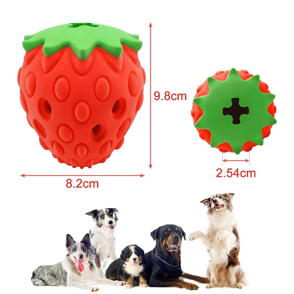 AUSIDAPET DualPet Dog Chew Toys Rubber Strawberry Shaped Food Leaking Toy Durable Eco-friendly Food Dispenser Dogs Toy