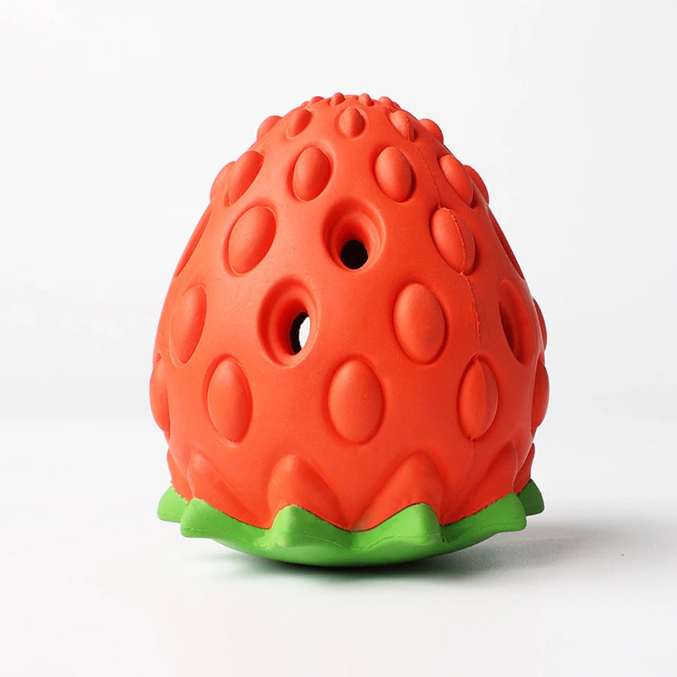 AUSIDAPET DualPet Dog Chew Toys Rubber Strawberry Shaped Food Leaking Toy Durable Eco-friendly Food Dispenser Dogs Toy