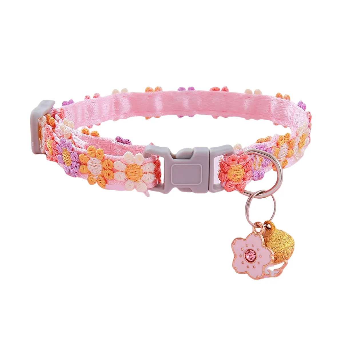 AUSIDAPET Floral Lace Cat Collar with Bells - Soft Satin & Metal Charms, 20-30cm Adjustable for Daily/Special Occasions