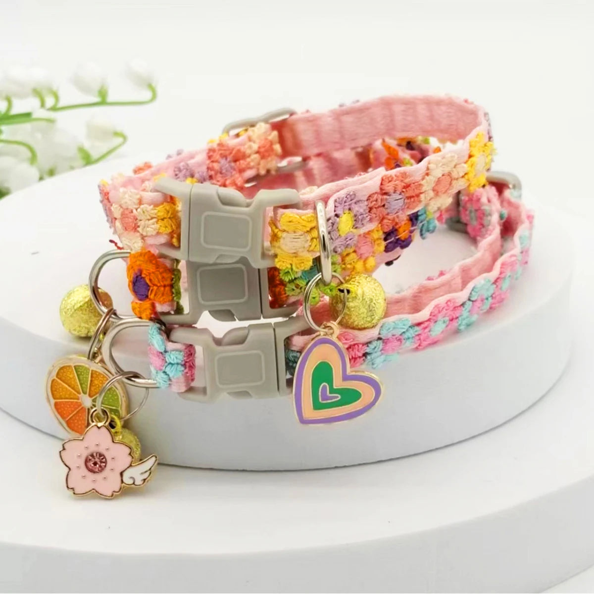 AUSIDAPET Floral Lace Cat Collar with Bells - Soft Satin & Metal Charms, 20-30cm Adjustable for Daily/Special Occasions
