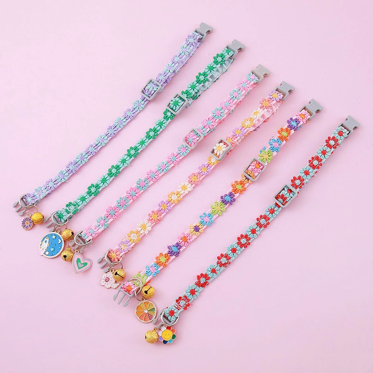 AUSIDAPET Floral Lace Cat Collar with Bells - Soft Satin & Metal Charms, 20-30cm Adjustable for Daily/Special Occasions