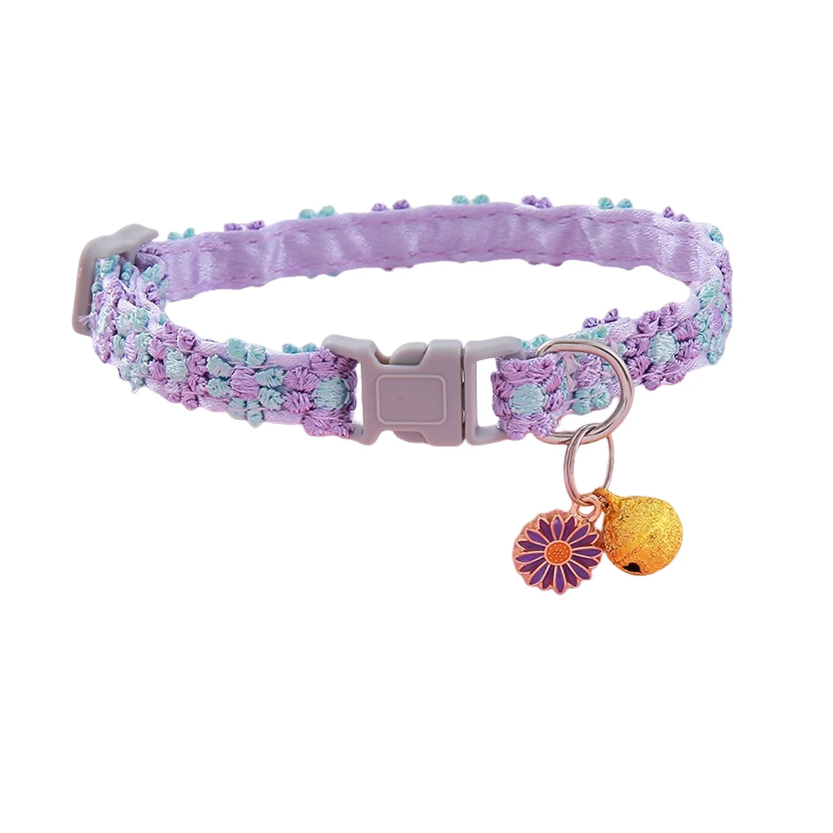 AUSIDAPET Floral Lace Cat Collar with Bells - Soft Satin & Metal Charms, 20-30cm Adjustable for Daily/Special Occasions