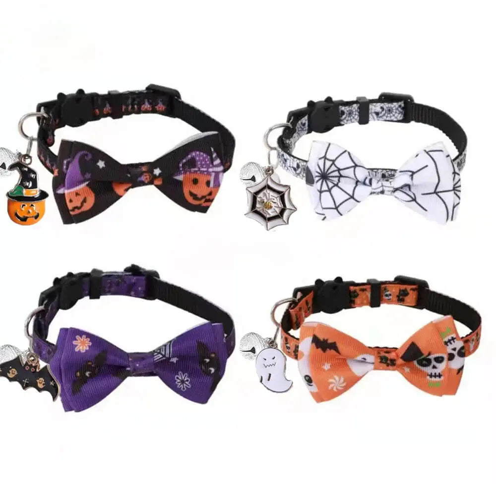 AUSIDAPET Halloween Pet Collar – Adjustable Ribbon Bow & Bell Accessory for Cats & Dogs
