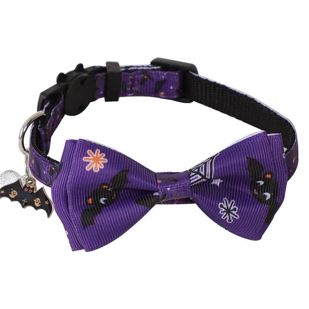 AUSIDAPET Halloween Pet Collar – Adjustable Ribbon Bow & Bell Accessory for Cats & Dogs