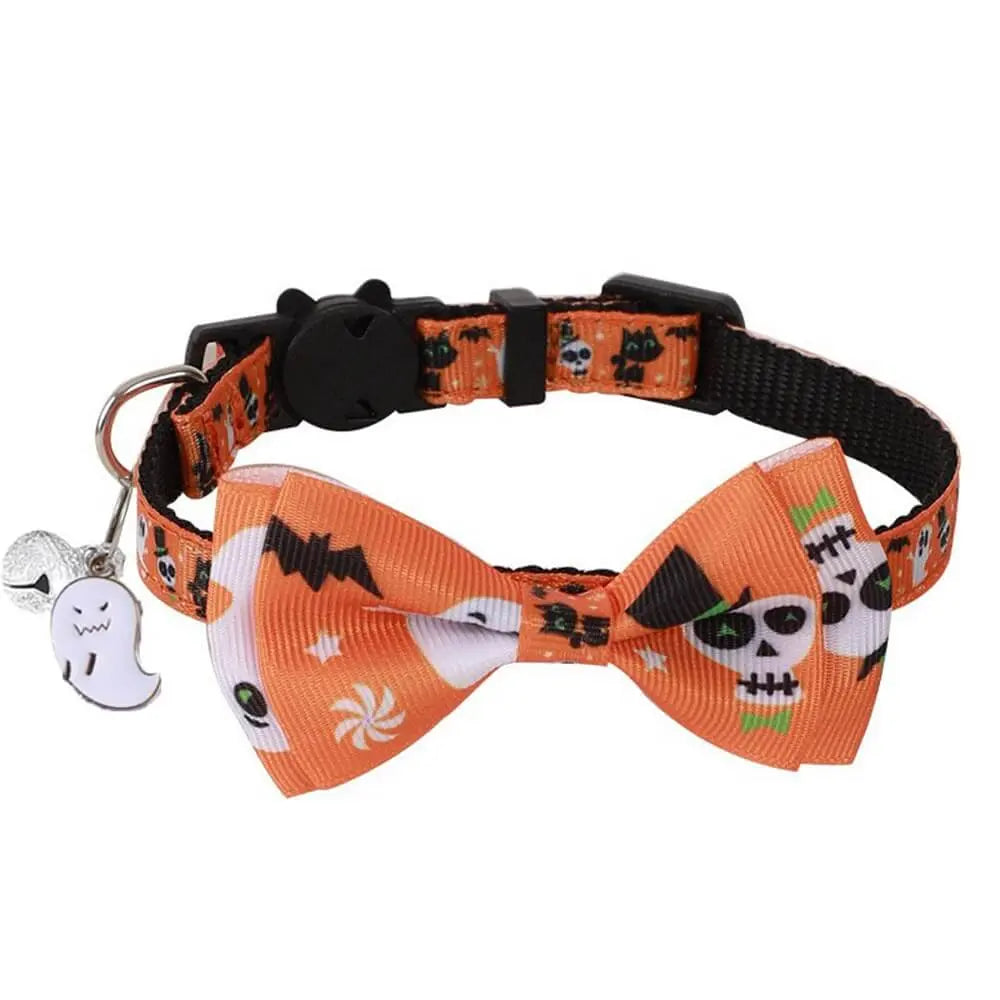 AUSIDAPET Halloween Pet Collar – Adjustable Ribbon Bow & Bell Accessory for Cats & Dogs