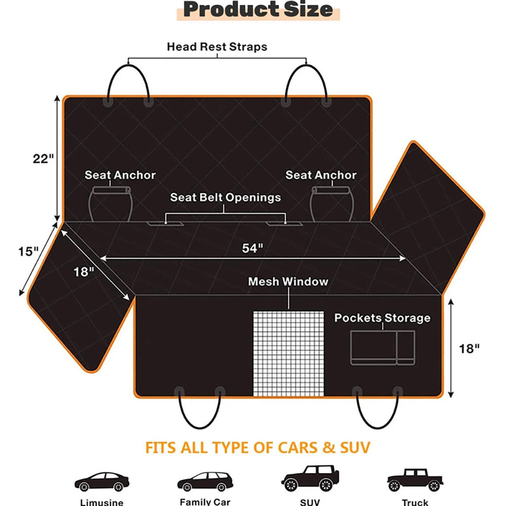 AUSIDAPET Heavy Duty Car Rear Back Seat Cover Pet Dog Cat Safety Cover Travel Carrier Hammock Auto Waterproof Seat Protector Mat For Dogs