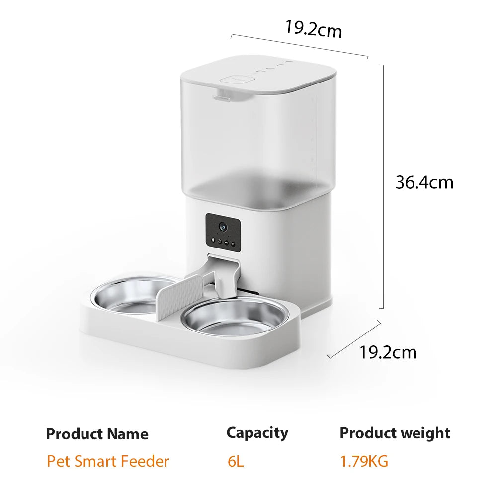AUSIDAPET Mobile Phone Control 2-Way Audio WiFi Smart Feeder HD 1080P Camera 6L Video Automatic Pet Feeder