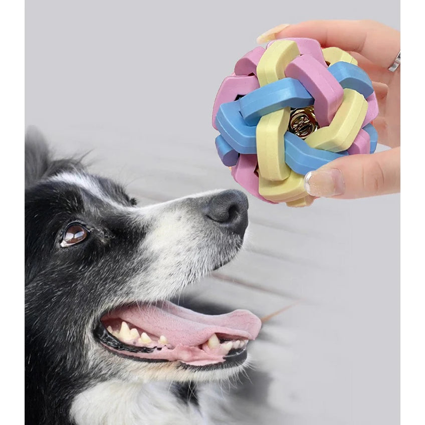 AUSIDAPET Pet cat dog toy macaron woven bell ball TPR elastic ball teeth grinding anti bite relief pet toy