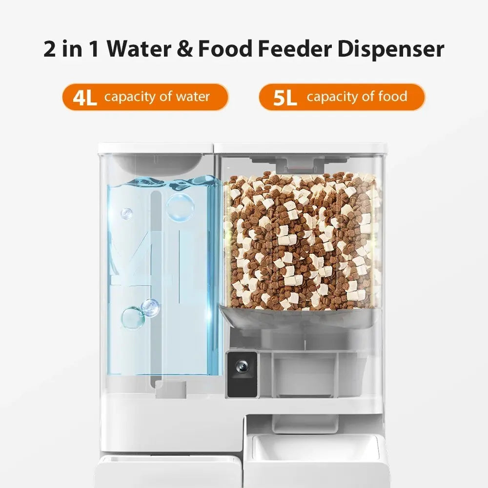 AUSIDAPET Pet Food Feeder And Water Dispenser Set 2 In 1 Automatic Cat Feeder And Water Fountain With Camera Monitor