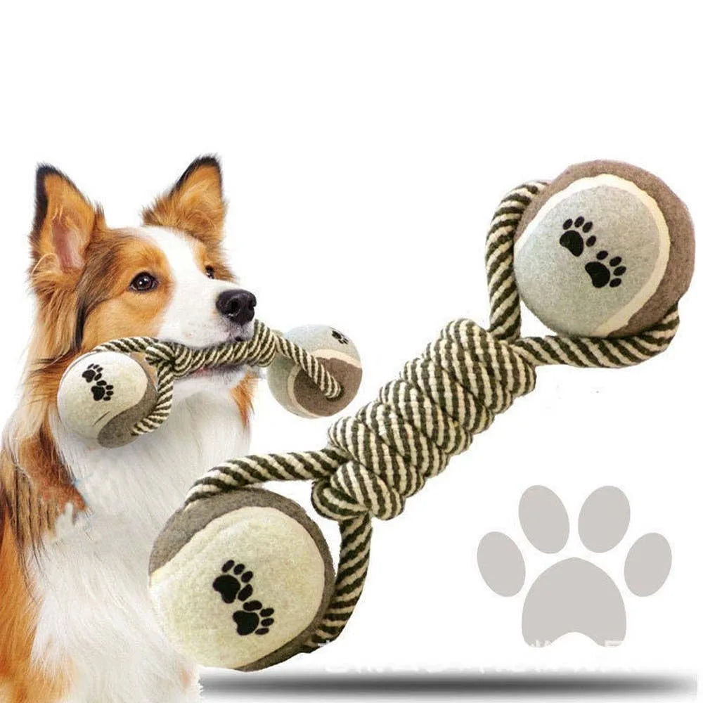 AUSIDAPET Pets Chew Toy Cotton Rope Tennis Dumbbell Rubbertoy Ball Medium Large Dog Interactive Toy Animal Playing Supplies