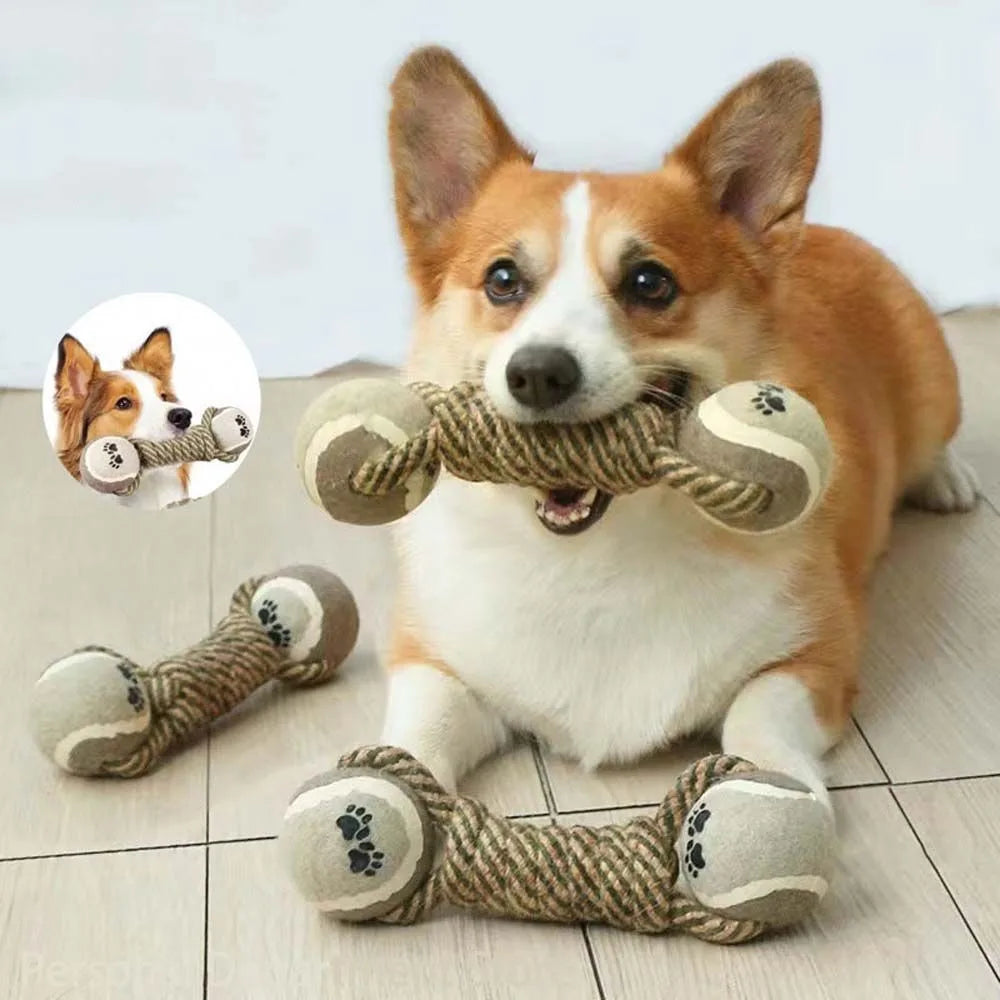 AUSIDAPET Pets Chew Toy Cotton Rope Tennis Dumbbell Rubbertoy Ball Medium Large Dog Interactive Toy Animal Playing Supplies