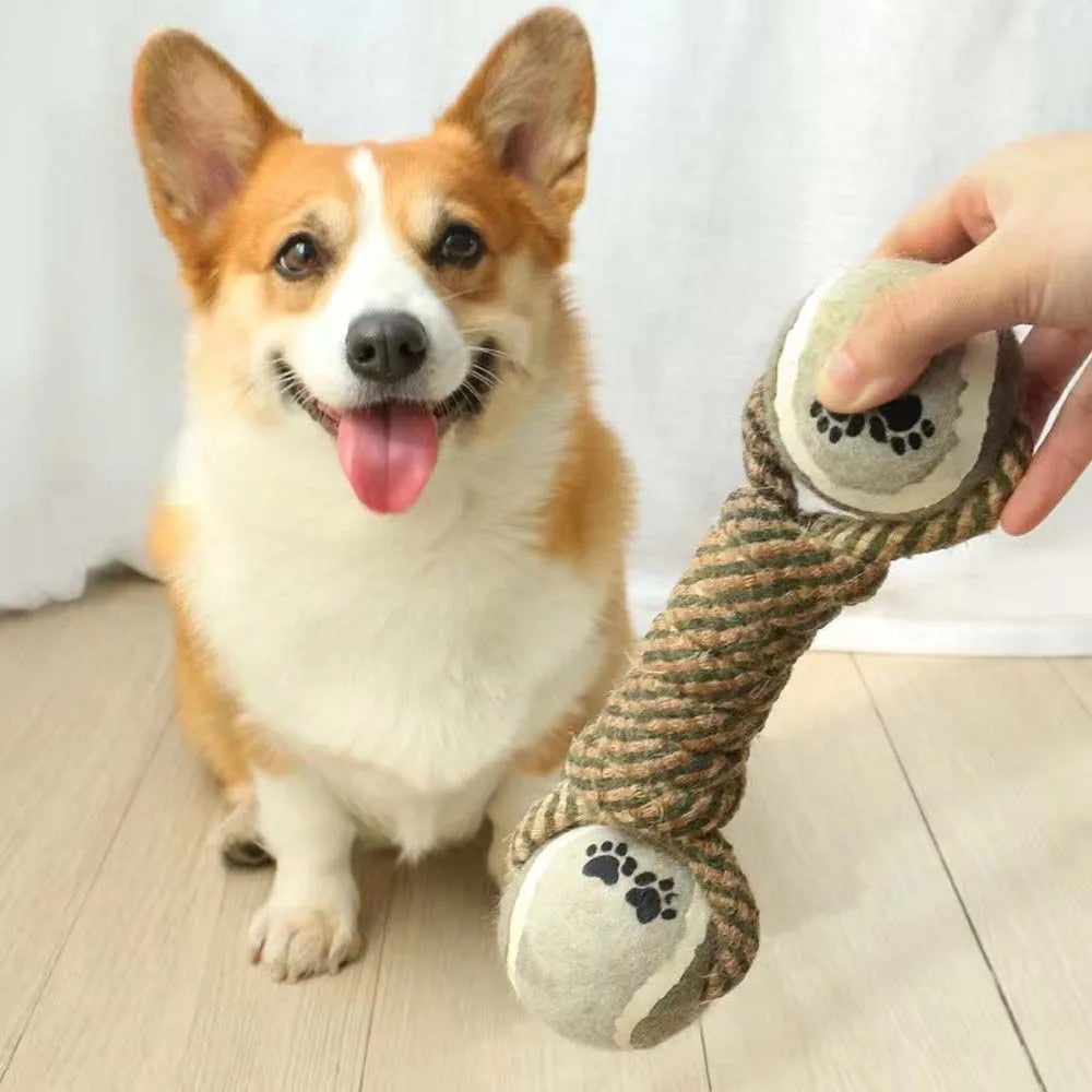 AUSIDAPET Pets Chew Toy Cotton Rope Tennis Dumbbell Rubbertoy Ball Medium Large Dog Interactive Toy Animal Playing Supplies