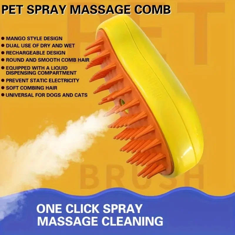 AUSIDAPET Steamy Dog Brush Electric Spray Cat Hair Brush 3 In1 Dog Steamer Brush for Massage Pet Grooming Removing Tangled and Loose Hair