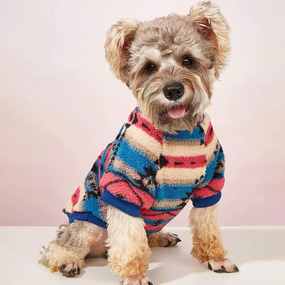 AusidaPet Aztec Dog Sweatshirt - Tribal Pattern Pet Hoodie with Fleece Lining and Ribbed Trim