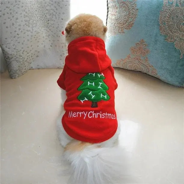AusidaPet Christmas Dog Hoodie - Red Holiday Pet Sweatshirt with Christmas Tree Design