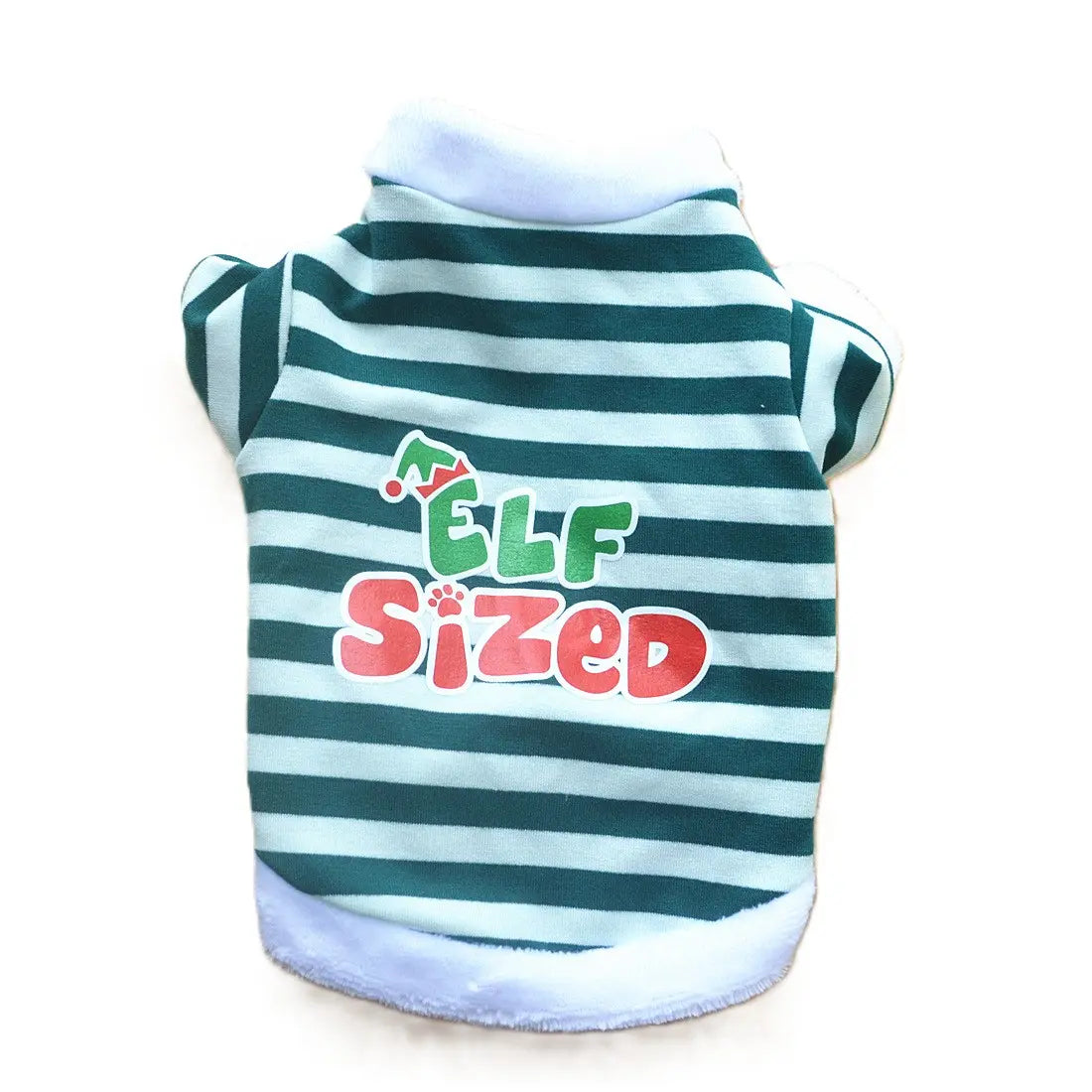 AusidaPet Elf Sized Christmas Dog Sweatshirt - Green White Striped Holiday Pet Hoodie with Long Sleeves