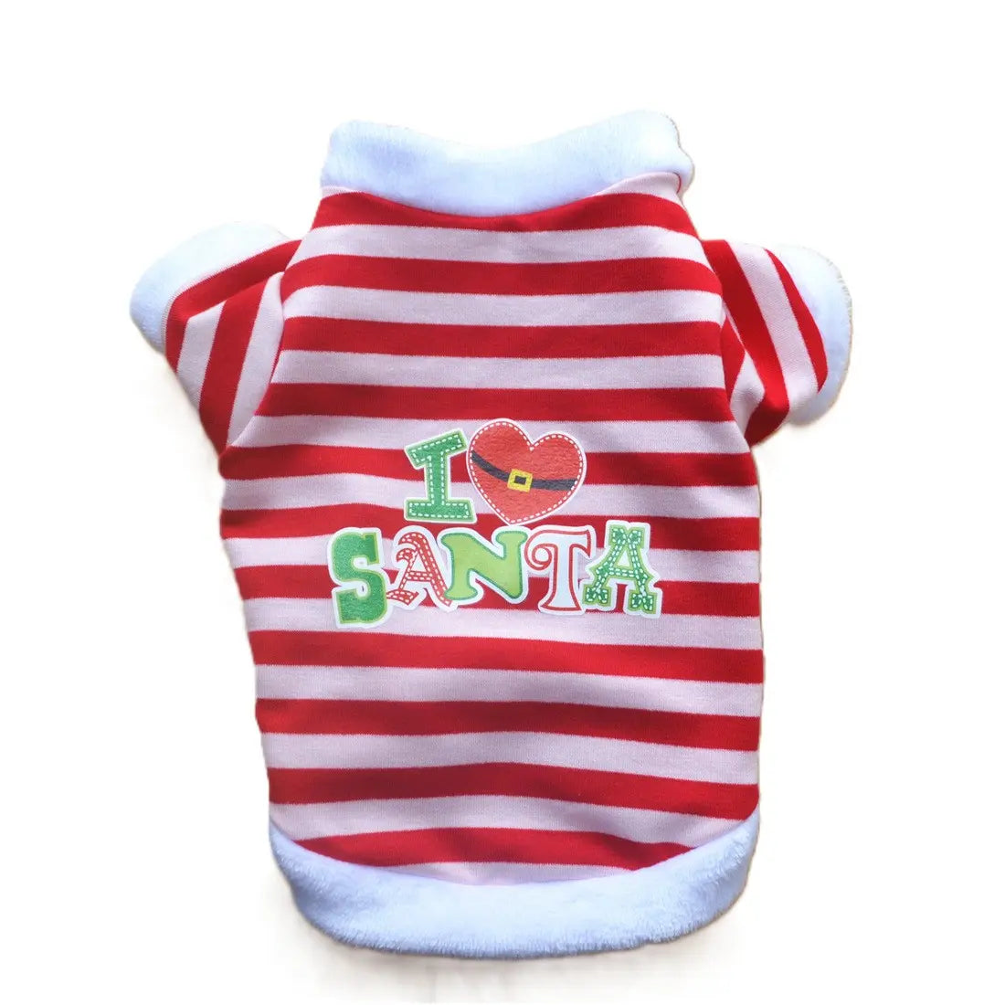 AusidaPet I Love Santa Christmas Dog Sweatshirt - Red White Striped Holiday Pet Hoodie with Long Sleeves