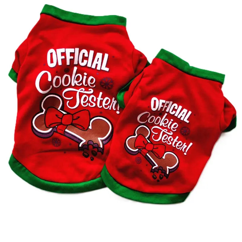 AusidaPet Official Cookie Tester Christmas Dog T-Shirt - Holiday Pet Costume with Gingerbread Design