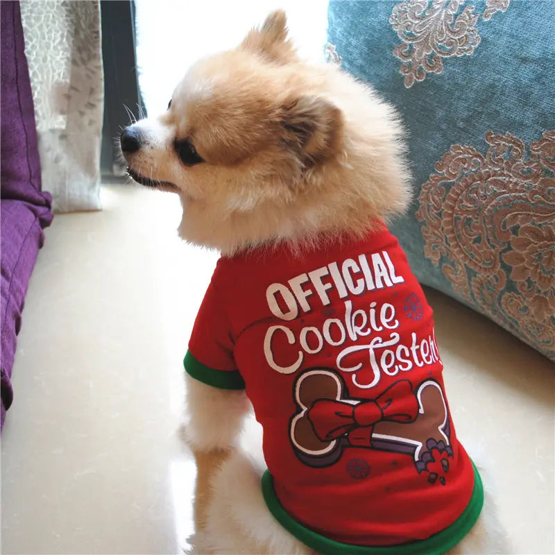 AusidaPet Official Cookie Tester Christmas Dog T-Shirt - Holiday Pet Costume with Gingerbread Design