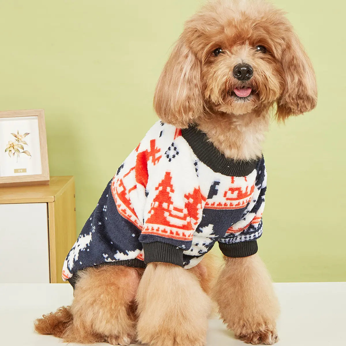 Christmas Dog Hoodie - Gray White Orange Tree Pattern Fleece Pet Sweater for Small Medium Large Dogs & Cats