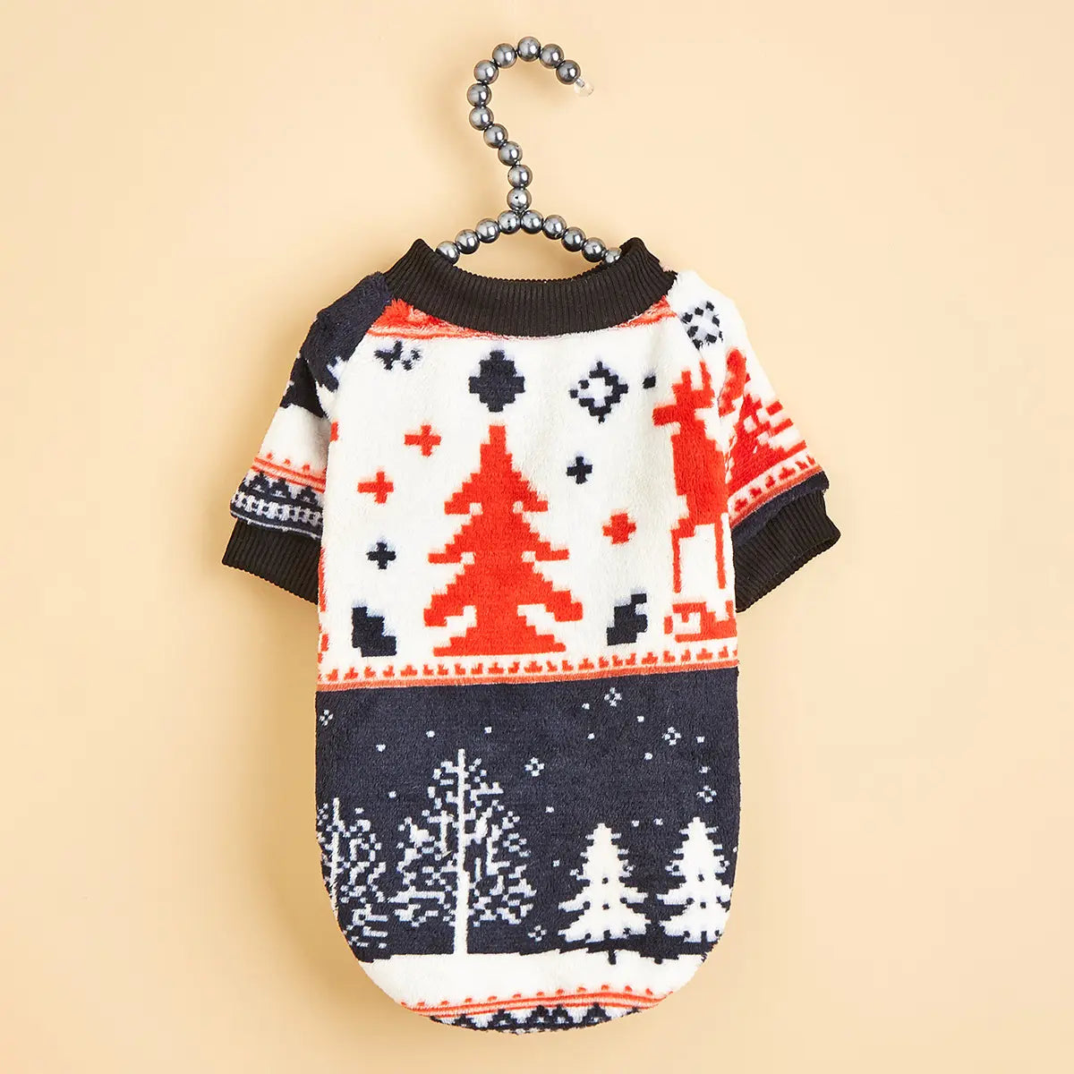 Christmas Dog Hoodie - Gray White Orange Tree Pattern Fleece Pet Sweater for Small Medium Large Dogs & Cats