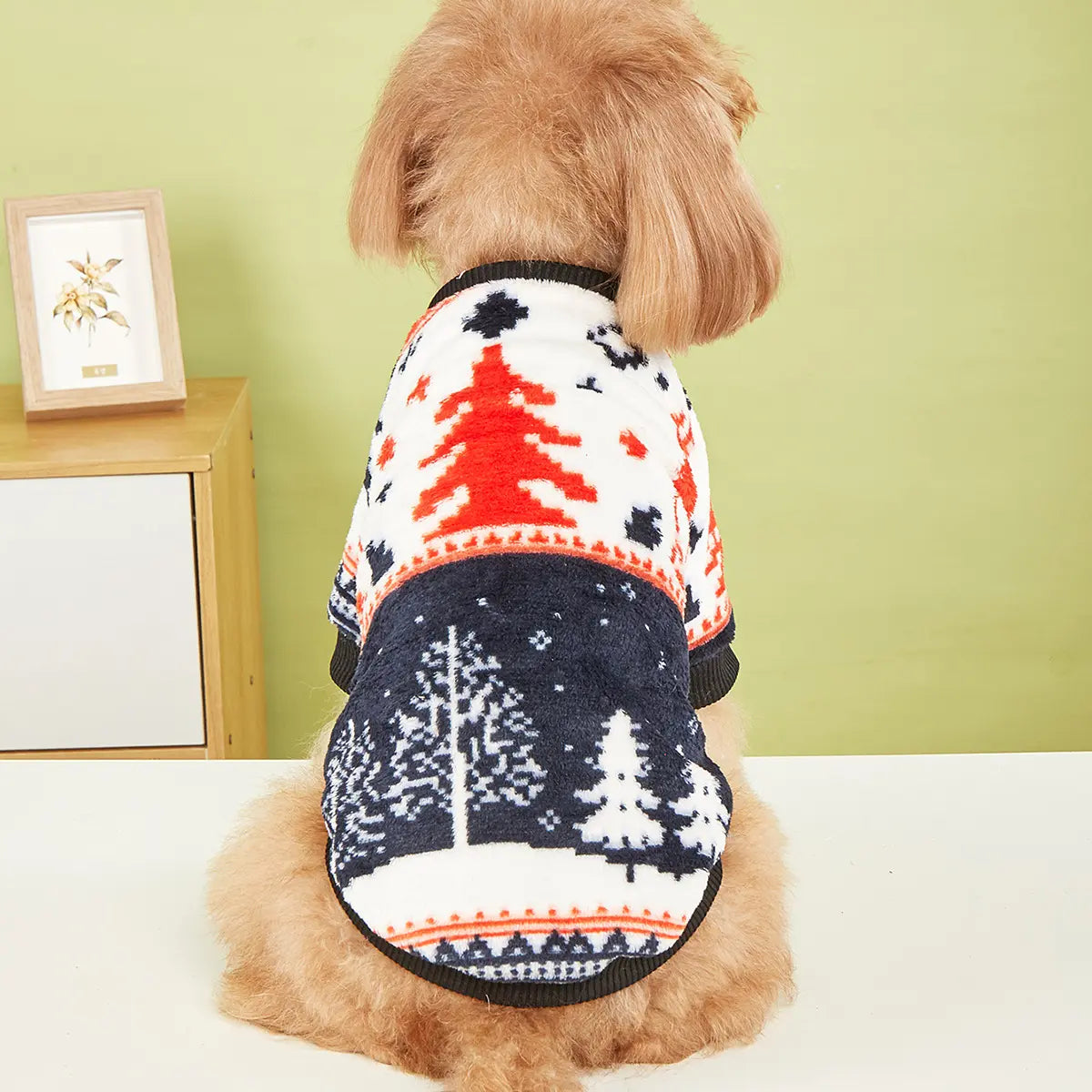 Christmas Dog Hoodie - Gray White Orange Tree Pattern Fleece Pet Sweater for Small Medium Large Dogs & Cats