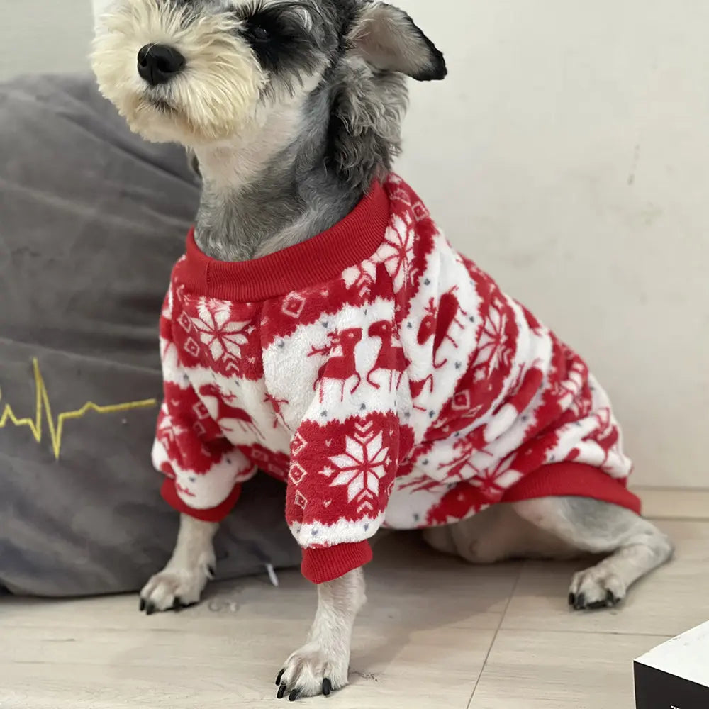 Christmas Dog Hoodie - Red Reindeer Snowflake Pet Sweater for Small Medium Large Dogs & Cats