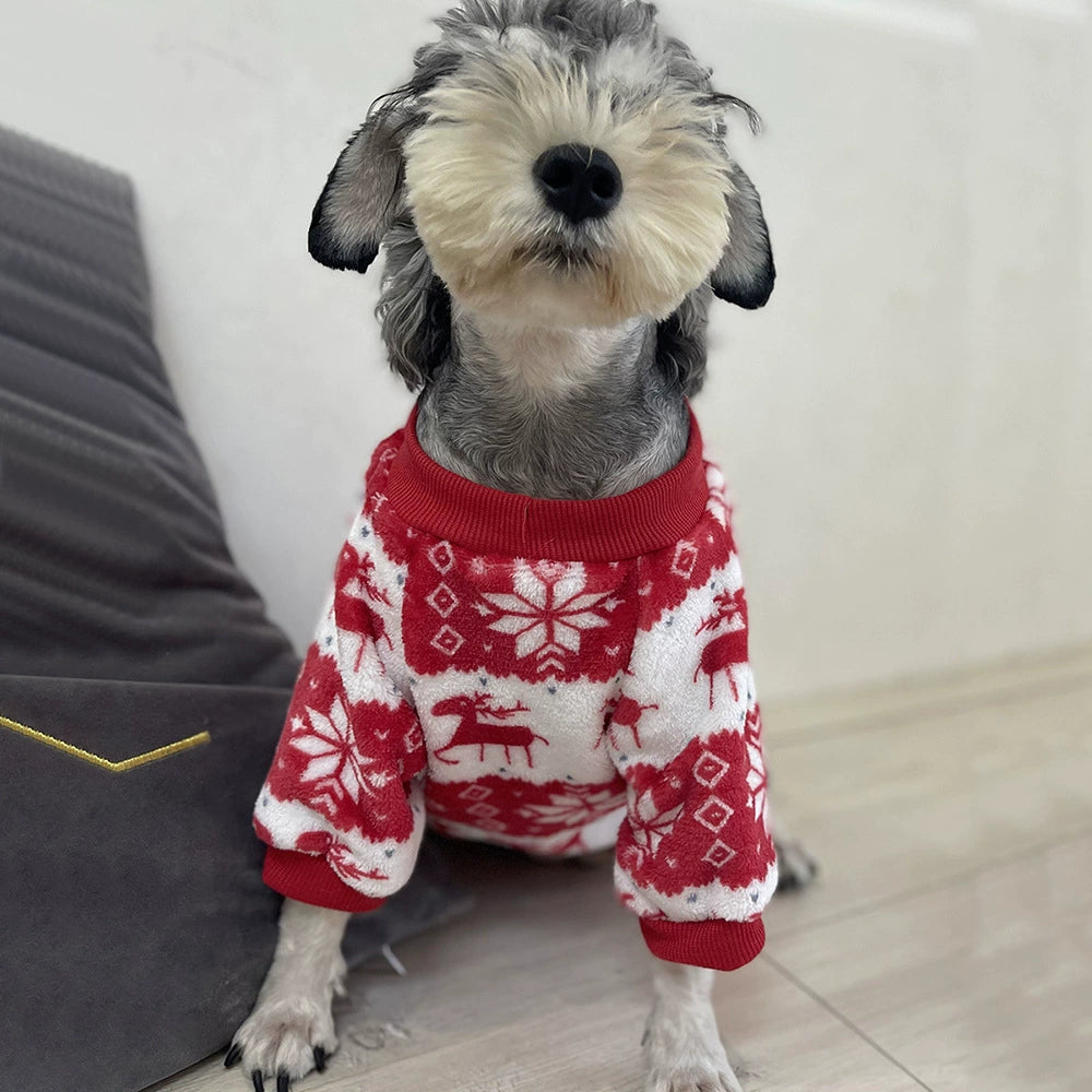 Christmas Dog Hoodie - Red Reindeer Snowflake Pet Sweater for Small Medium Large Dogs & Cats