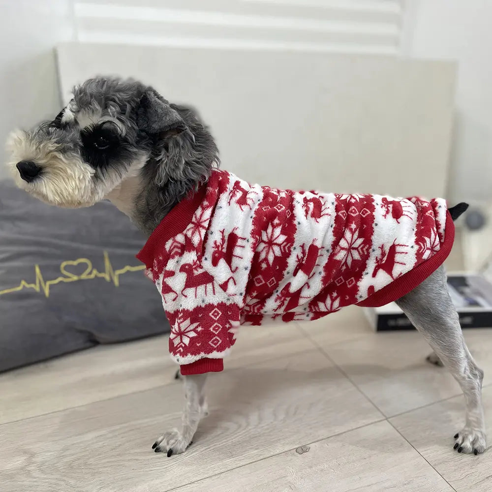 Christmas Dog Hoodie - Red Reindeer Snowflake Pet Sweater for Small Medium Large Dogs & Cats