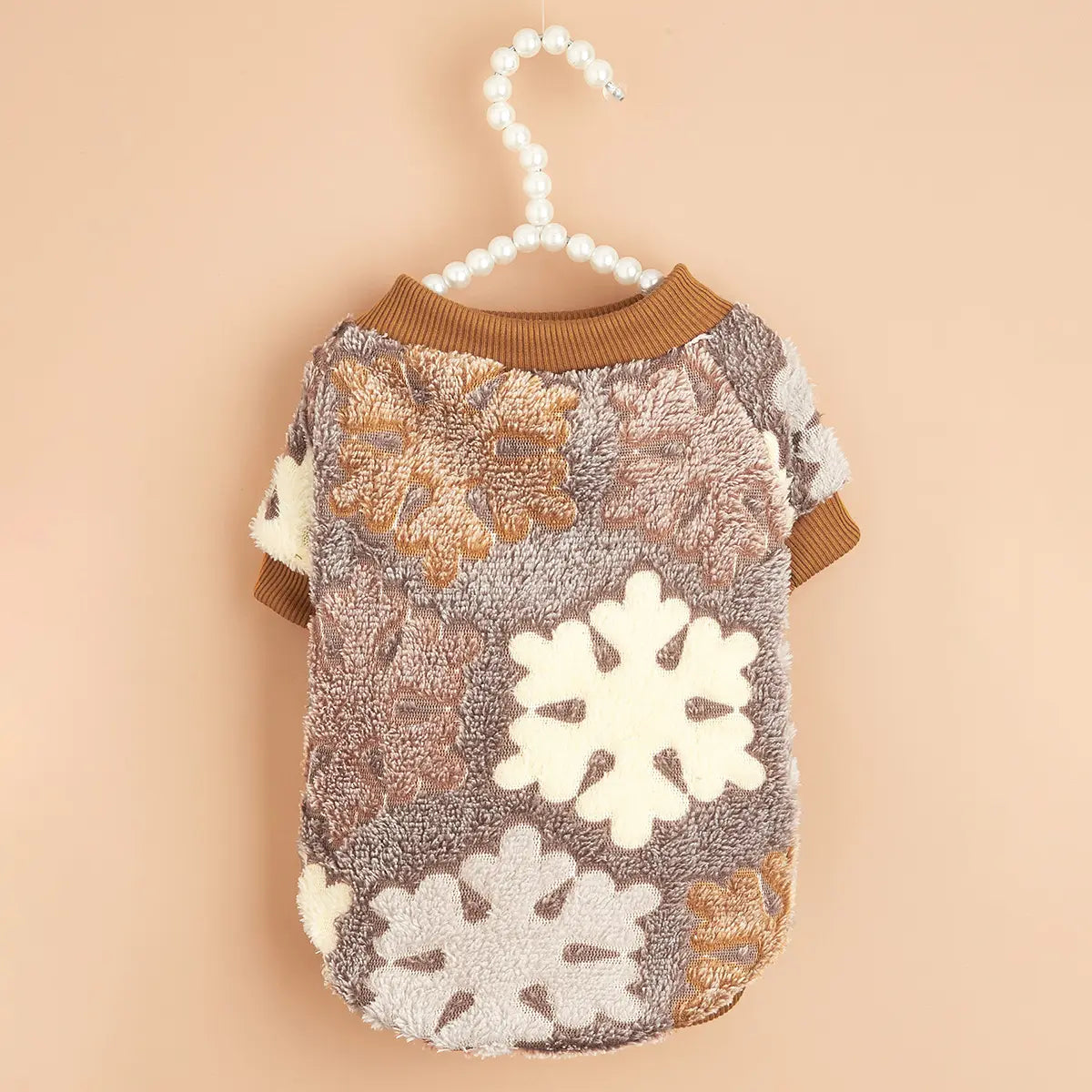 Christmas Dog Hoodie with Snowflake Pattern - Fluffy Fleece Holiday Pet Sweater in Neutral Colors for Small Dogs and Cats