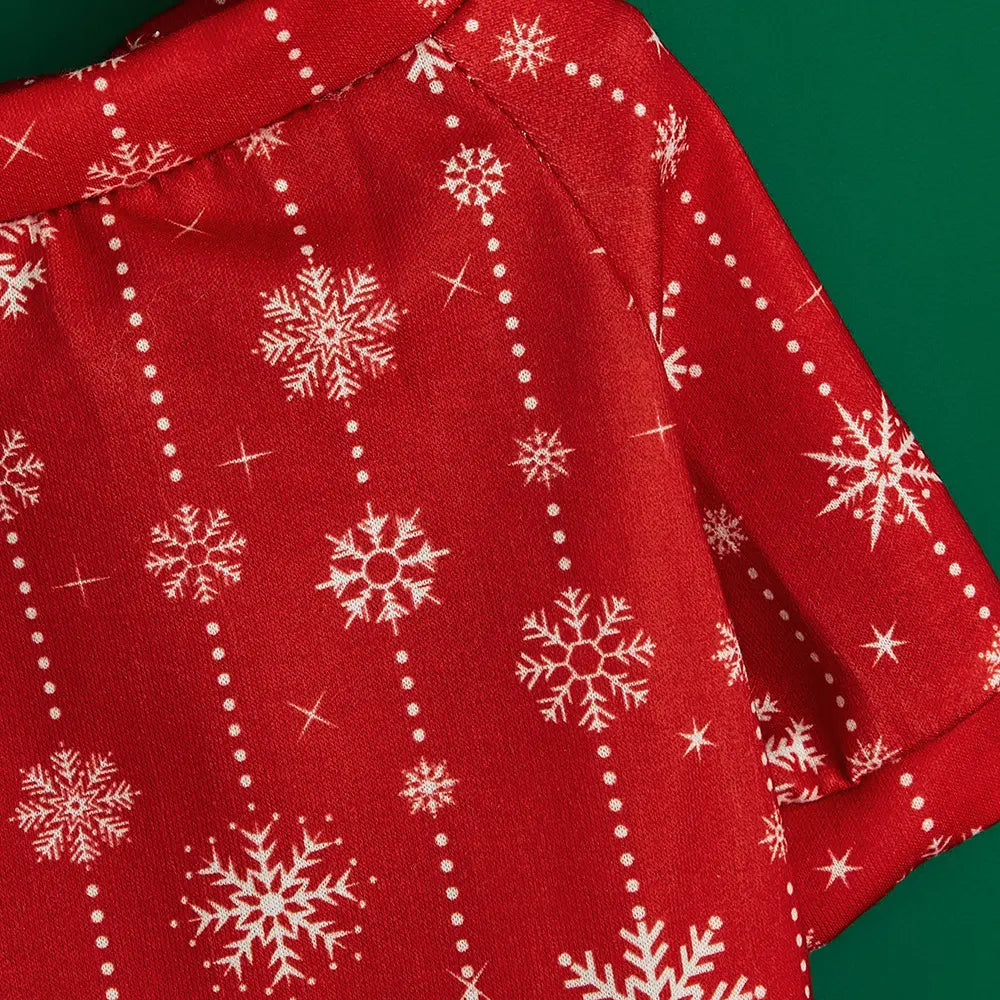 Christmas Dog Shirt - Red White Snowflake Garland Pattern Cotton Pet T-Shirt for Small Medium Large Dogs & Cats