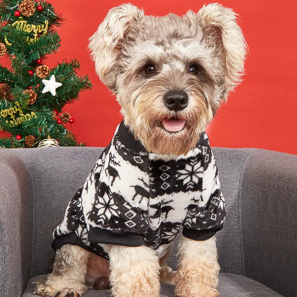 Christmas Dog Sweater - Black White Reindeer Snowflake Knit Pet Hoodie for Small Medium Large Dogs & Cats