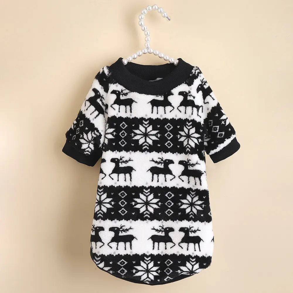 Christmas Dog Sweater - Black White Reindeer Snowflake Knit Pet Hoodie for Small Medium Large Dogs & Cats