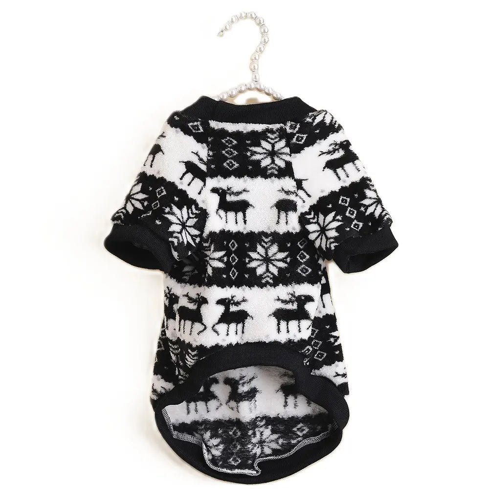 Christmas Dog Sweater - Black White Reindeer Snowflake Knit Pet Hoodie for Small Medium Large Dogs & Cats