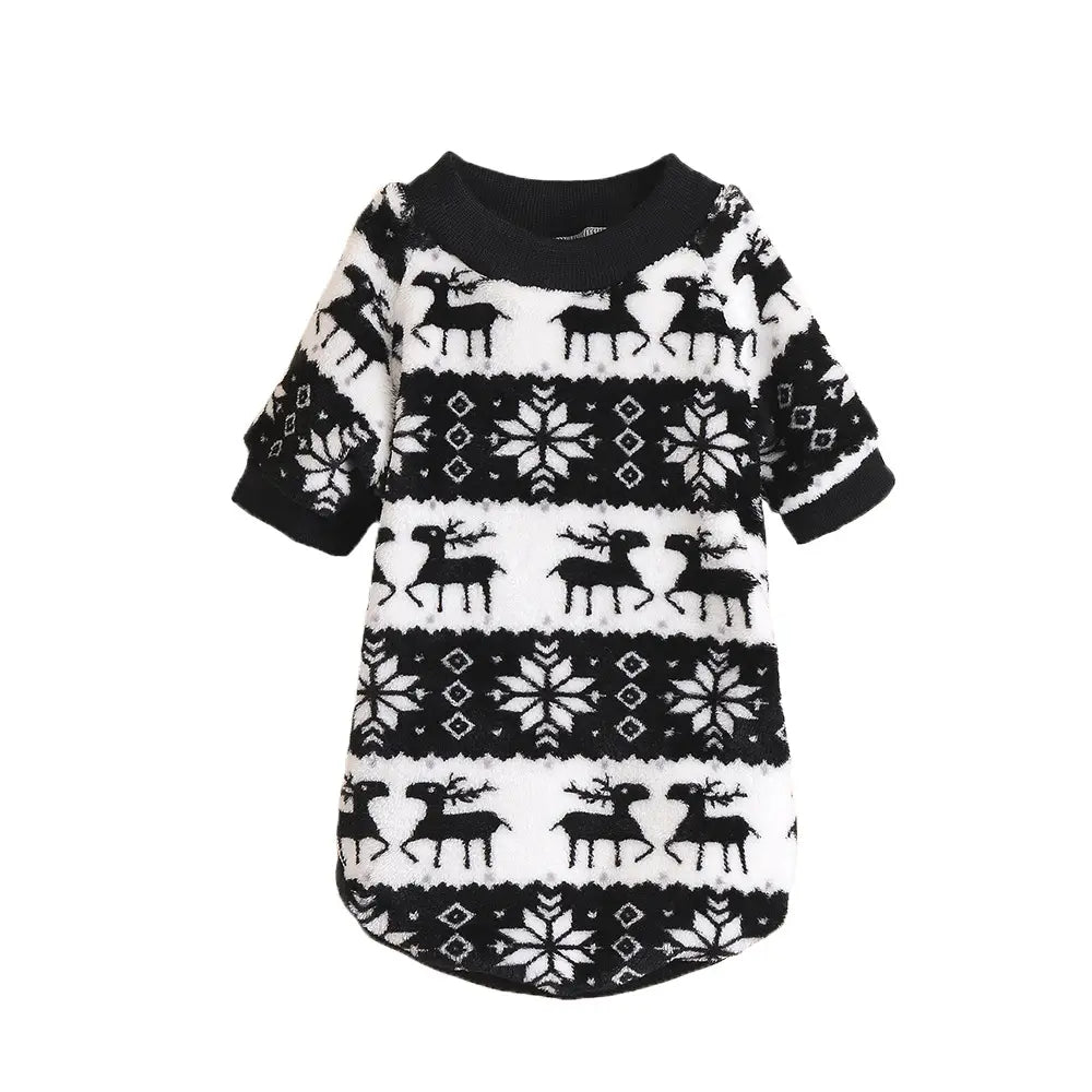 Christmas Dog Sweater - Black White Reindeer Snowflake Knit Pet Hoodie for Small Medium Large Dogs & Cats